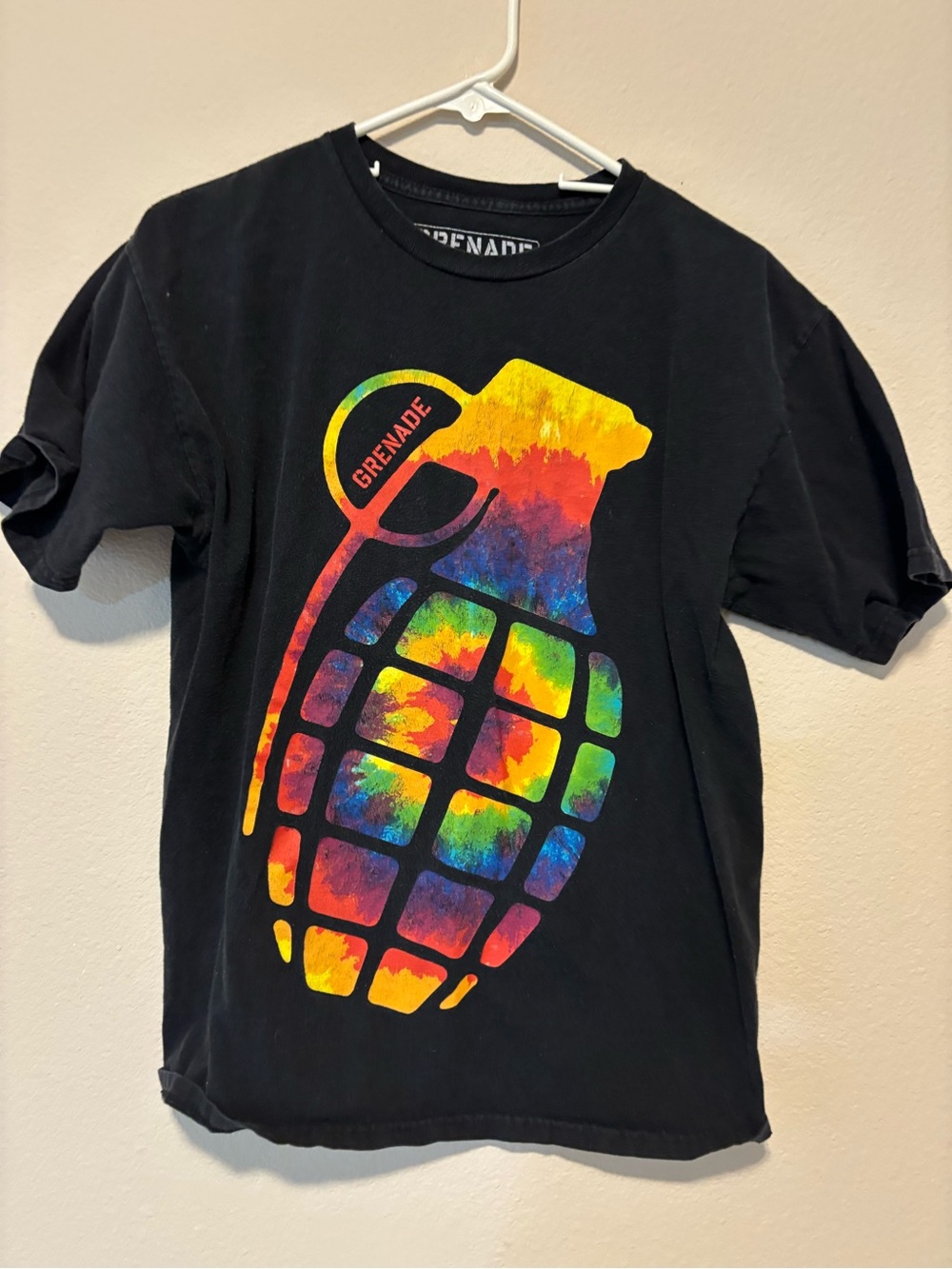 Black T-Shirt with Rainbow Grenade Graphic